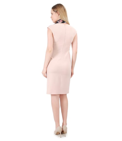 Rochie din stofa elastica si esarfa cu imprimeu floral