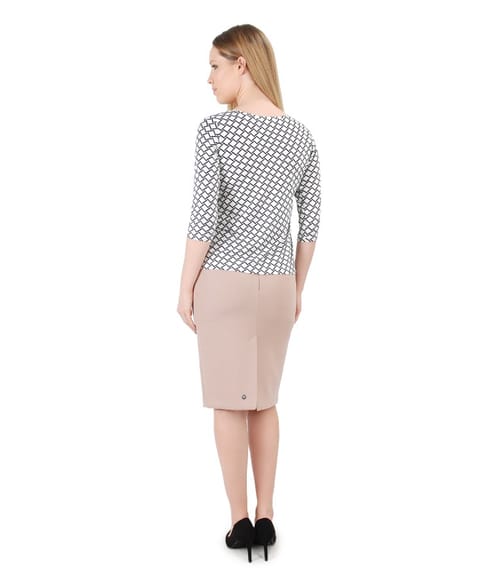 Bluza din jerse elastic imprimat cu fusta conica