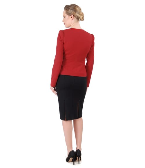 Costum office dama cu sacou si fusta din jerse elastic gros