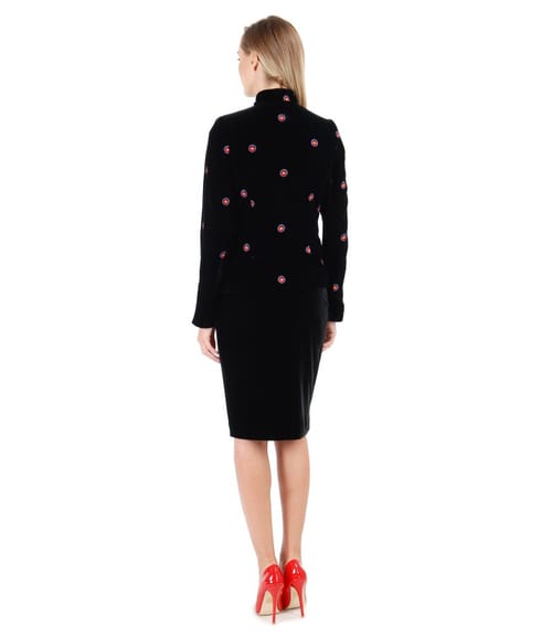 Sacou din catifea brodata cu fusta creion din catifea