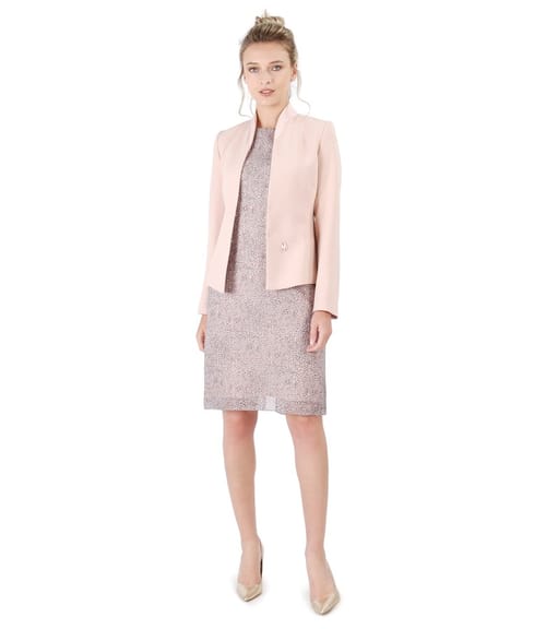 Tinuta de ocazie cu rochie din viscoza imprimata si sacou