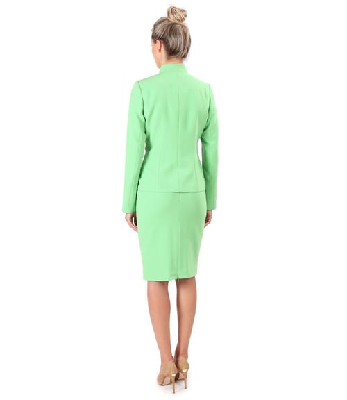Costum dama office cu fusta si sacou din stofa elastica