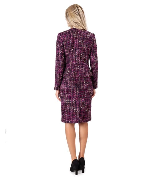 Costum dama office cu fusta si sacou din bucle multicolor cu lana