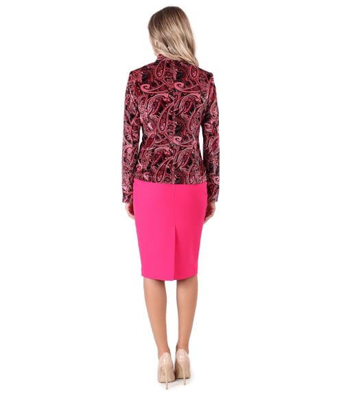 Sacou din catifea imprimata cu fusta creion