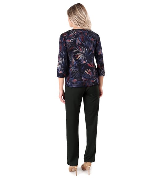 Pantaloni lejeri din jerse elastic gros cu bluza din jerse imprimat cu motive florale