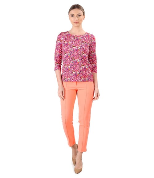 Pantaloni pana cu bluza din bumbac elastic imprimat