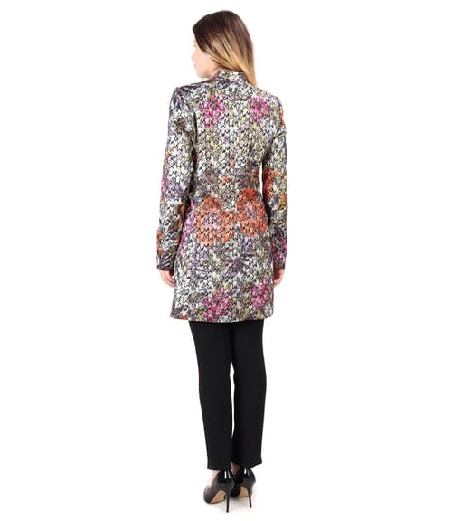 Tinuta eleganta cu jacheta din brocart si bluza din saten de viscoza