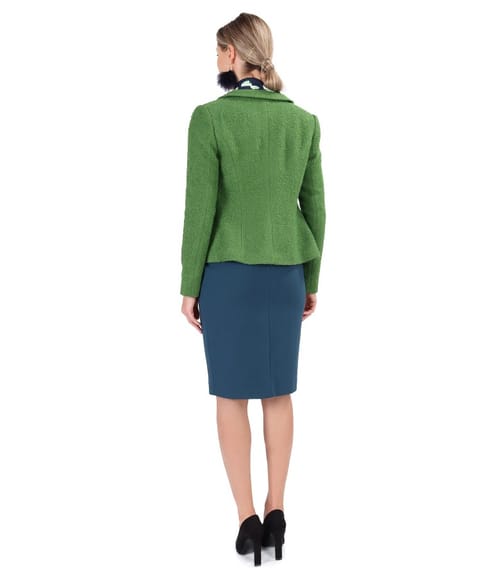 Sacou din bucle cu lana si alpaca si rochie din jerse elastic