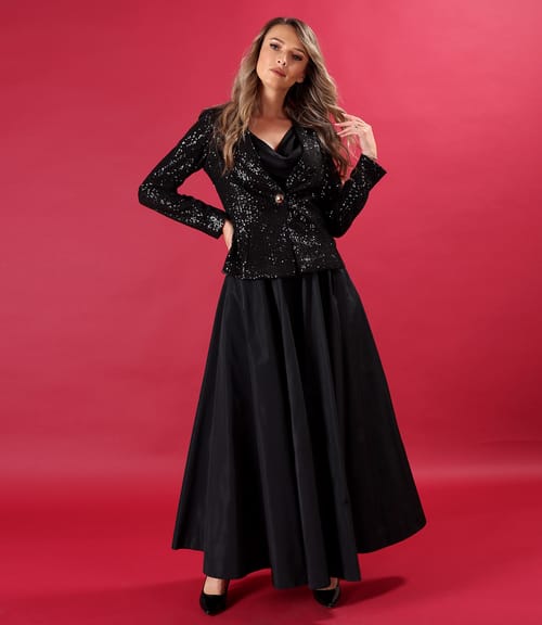 Sacou elegant din paiete metalizate negre