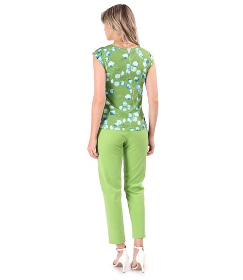 Bluza din jerse elastic cu pantaloni pana din tencel cu bumbac