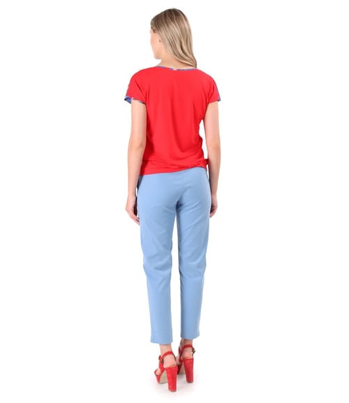 Pantaloni pana cu bluza cu fata din voal imprimat