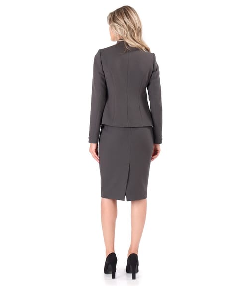Costum dama office cu sacou si fusta din stofa elastica