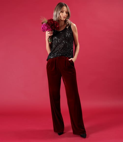 Bluza fara maneci din paiete cu garnitura de saten