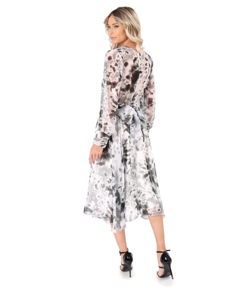 Rochie din voal cu esarfa brau in talie