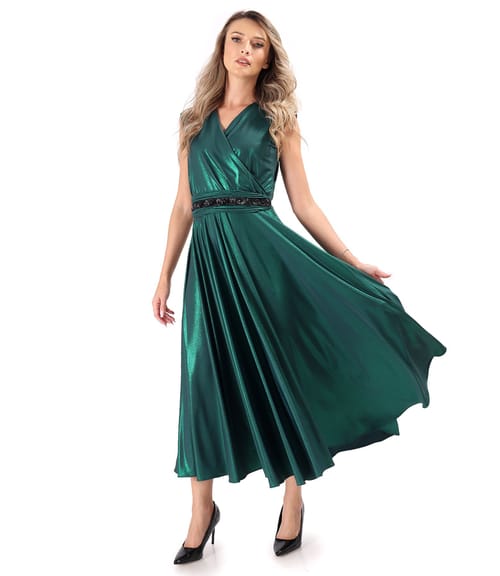 Rochie lunga de ocazie din jerse elastic cu efect lucios