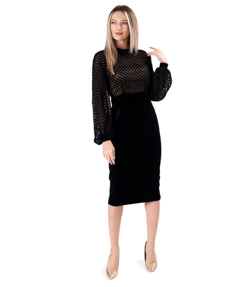 Rochie midi de cocktail cu fusta din catifea