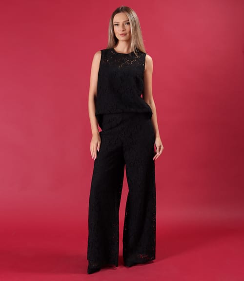 inut de sear cu bluz i pantaloni din dantel cu bumbac cu motive florale