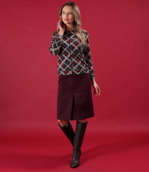 Fusta evazata din stofa elastica cu viscoza