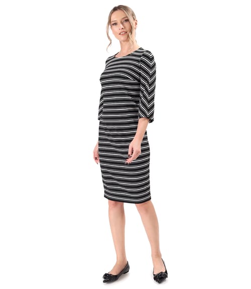 Rochie din jerse elastic imprimat cu dungi