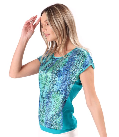 Bluza lejera cu fata din matase naturala imprimata cu motive geometrice