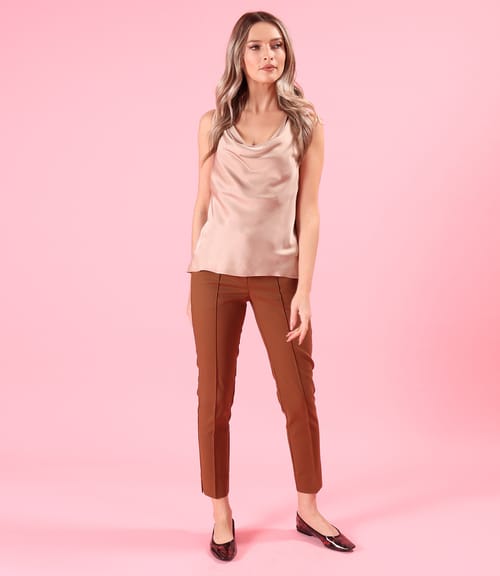 Pantaloni din bumbac elastic cu banda elastica decorativa