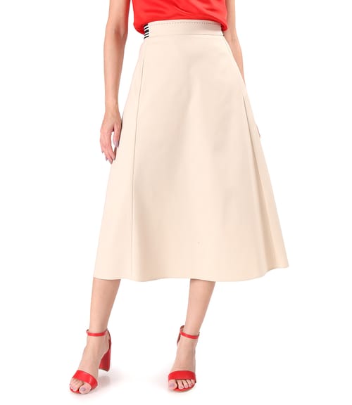 Fusta semiclos din bumbac elastic cu aspect catifelat