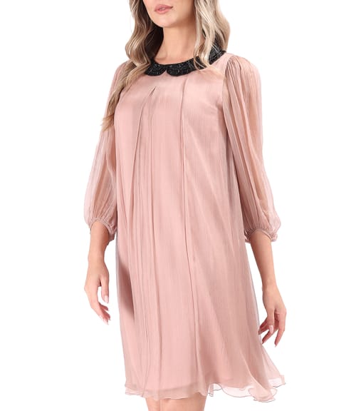 Rochie din voal de matase naturala cu guler de margele