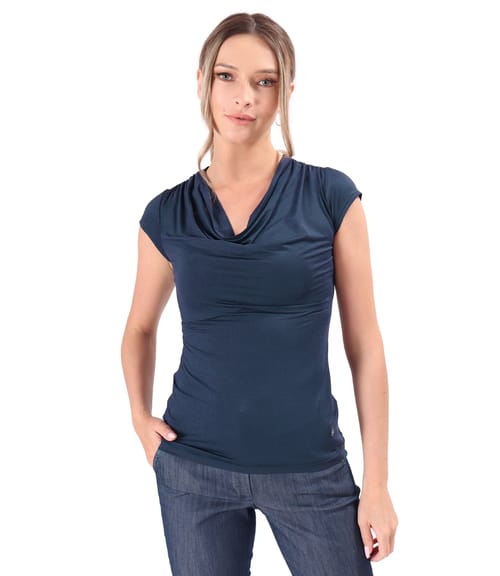 Bluza din jerse elastic cu decolteu in falduri