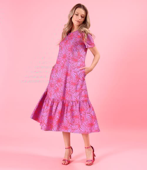 Rochie midi lejera imprimata cu motive florale