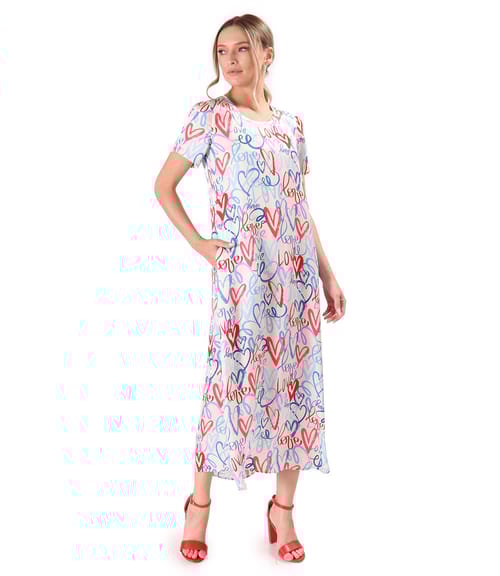 Rochie midi din satin de viscoza imprimata cu inimi
