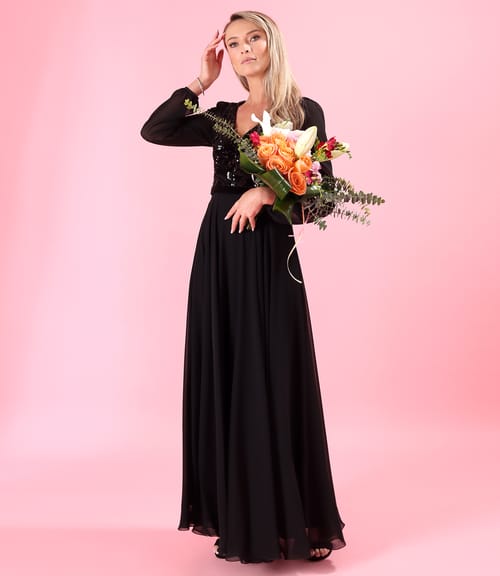 Rochie lunga din voal cu corsaj din paiete