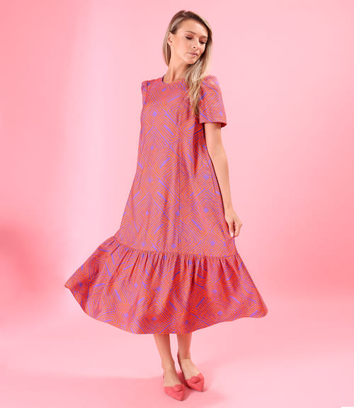 Rochie midi lejera imprimata cu motive geometrice