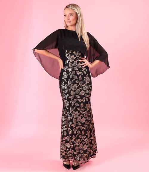 Rochie de seara lunga din paiete aurii cu motive florale
