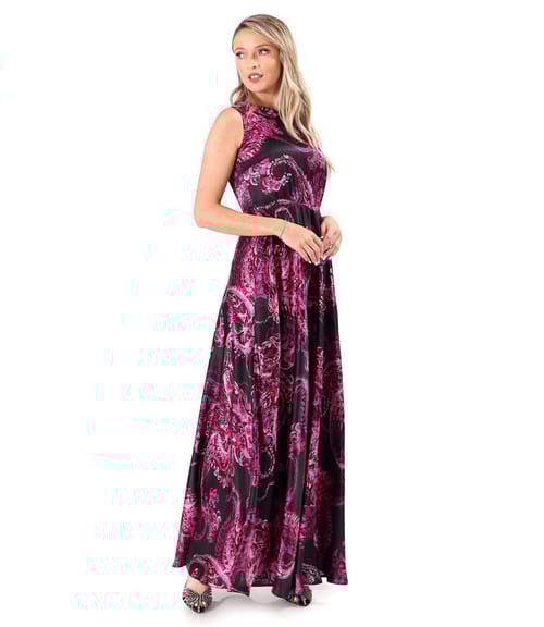Rochie lunga din matase naturala imprimata cu motive paisley