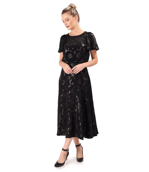 Rochie de seara midi din viscoza cu fir metalic