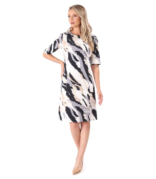 Rochie evazata din brocart elastic imprimat