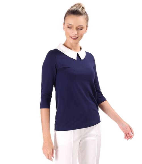 Bluza din jerse elastic fin cu guler ascutit