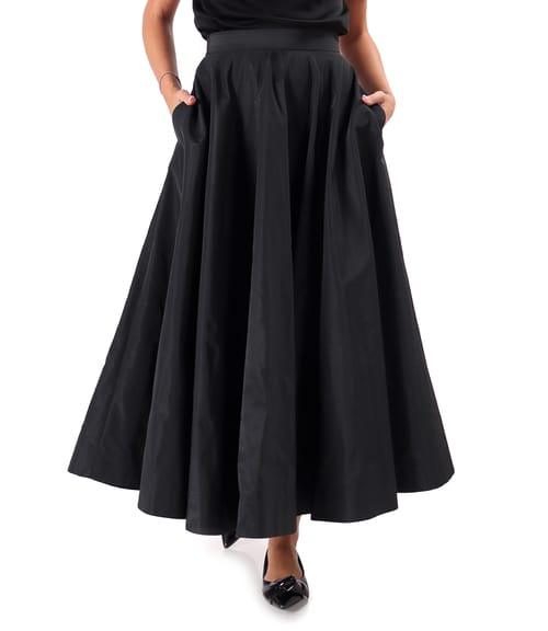 Fusta lunga clos din tafta cu elastic decorativ pe spate