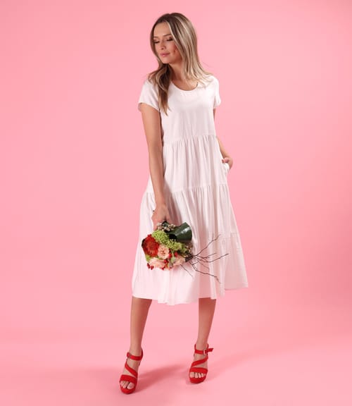 Rochie midi cu volane din viscoza usor creponata