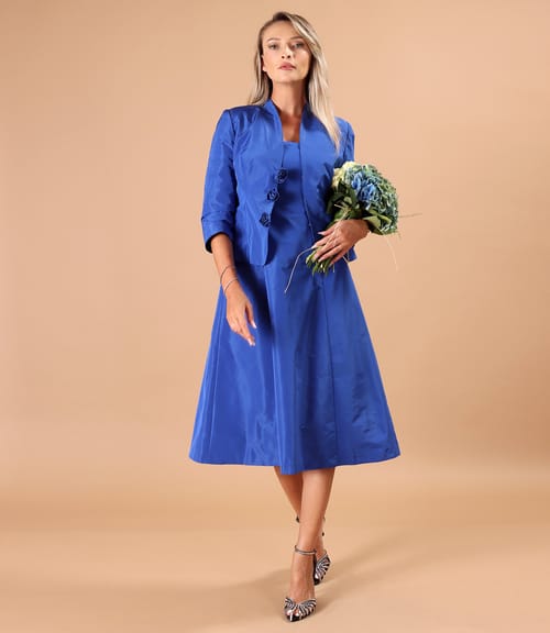 Rochie evazata din tafta cu floare in talie