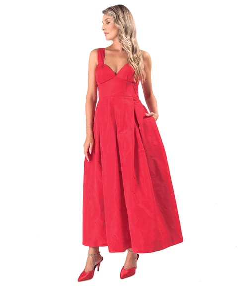 Rochie evazata din tafta cu corset cu bretele