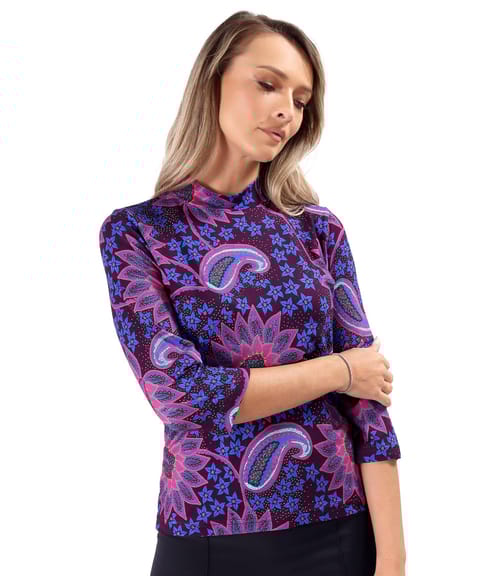 Helanca din jerse elastic imprimat cu motive paisley