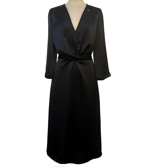 Rochie midi satinata cu cordon rasucit in talie