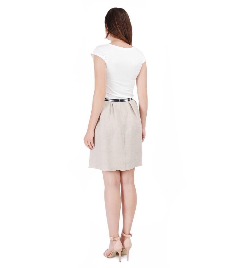 Tinuta casual cu fusta din in si bluza din jerse uni