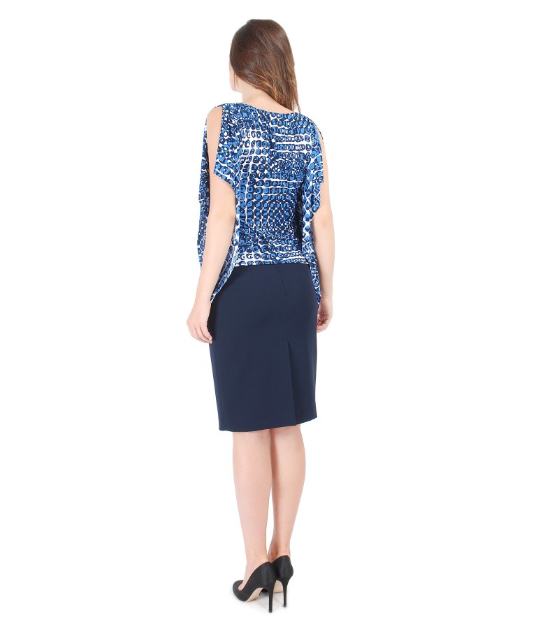 Bluza fluture din jerse imprimat si fusta conica