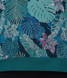 Bluza din jerse elastic cu fata imprimata cu flori