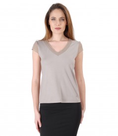 Bluza din jerse elastic cu garnitura si aripioare de voal