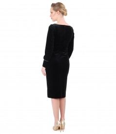 Rochie de seara din catifea cu aplicatie de cristale  pe mansete