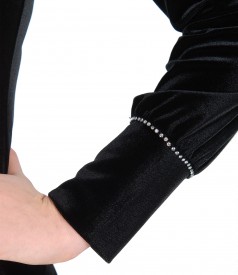 Rochie de seara din catifea cu aplicatie de cristale  pe mansete
