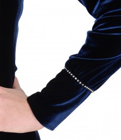 Rochie de seara din catifea cu aplicatie de cristale  pe mansete